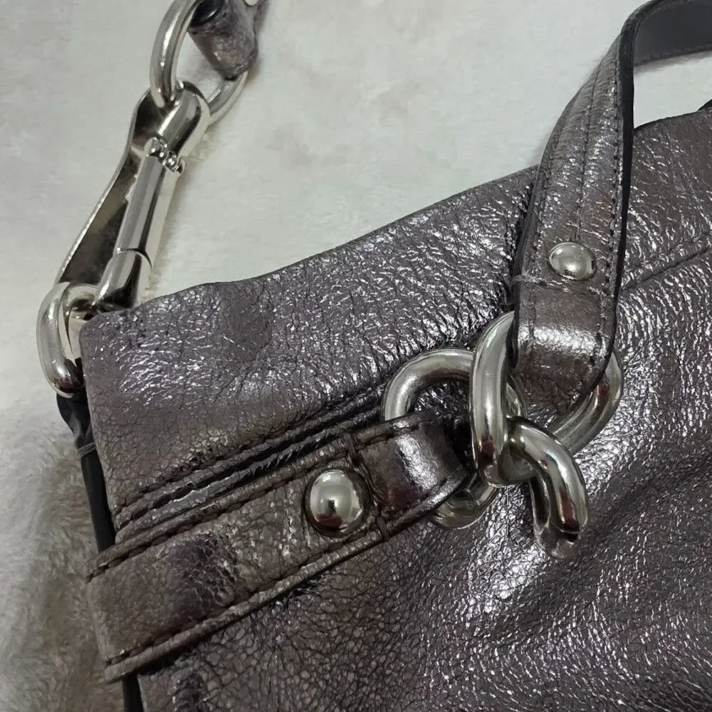 COACH Brooke Handbag Leather Pewter Metallic Hobo Purse F17165 Silver Hardware - Picture 11 of 12